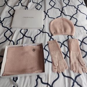 Calvin Klein scarf, beanie, gloves
